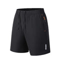 Men's Black Ice Silk Quick-Dry Sports Shorts, Summer Zipper Pocket Reflective Running Shorts