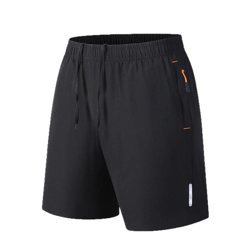 Men's Black Ice Silk Quick-Dry Sports Shorts, Summer Zipper Pocket Reflective Running Shorts