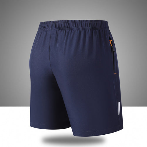 Men's Black Ice Silk Quick-Dry Sports Shorts, Summer Zipper Pocket Reflective Running Shorts